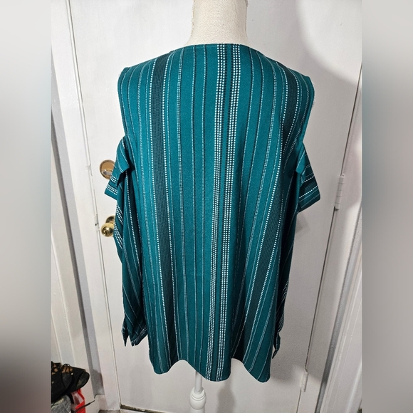 Worthington Woman Striped Cold Shoulder Faux Wrap Blouse Sz 0x - Picture 6 of 8